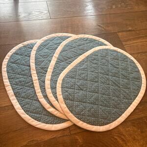 Cottagecore Blue White Heart Dots Quilted Puffy Placemats White Border Set of 4